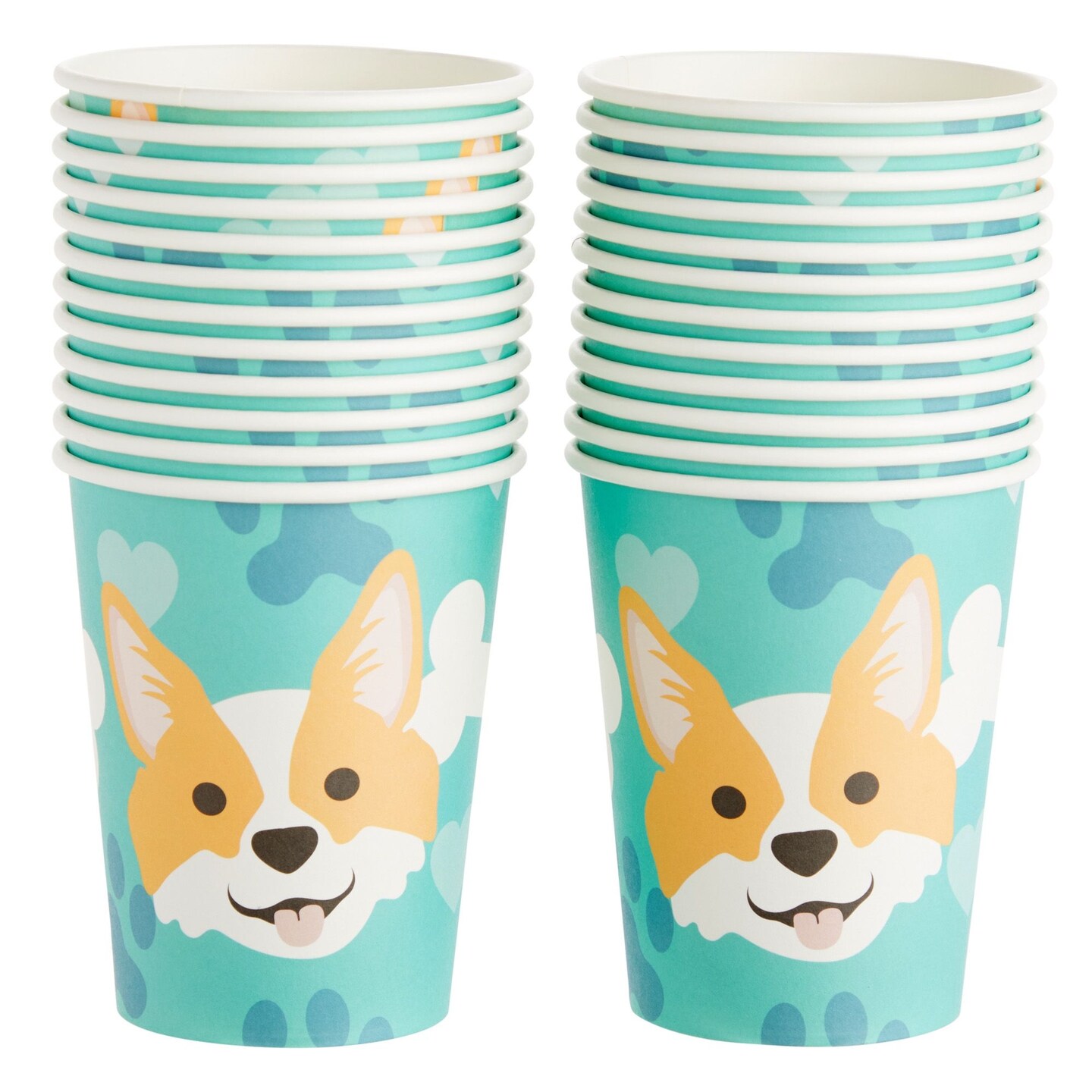 144 Piece Corgi Party Supplies, Dog Birthday Decorations with Paper Plates, Napkins, Cups, and Cutlery (Serves 24)