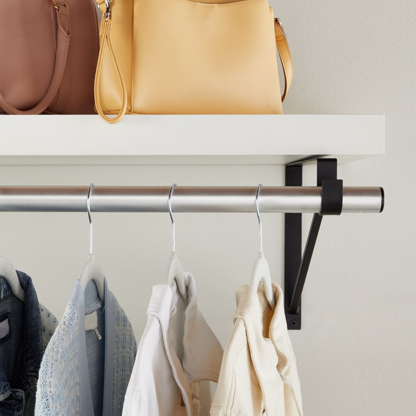 4 Pack Metal Closet Hanging Shelf Rod Bracket Holder and Support, Heavy Duty Bar for Shelving (Black, 12.5 x 1 x 9.5 in)