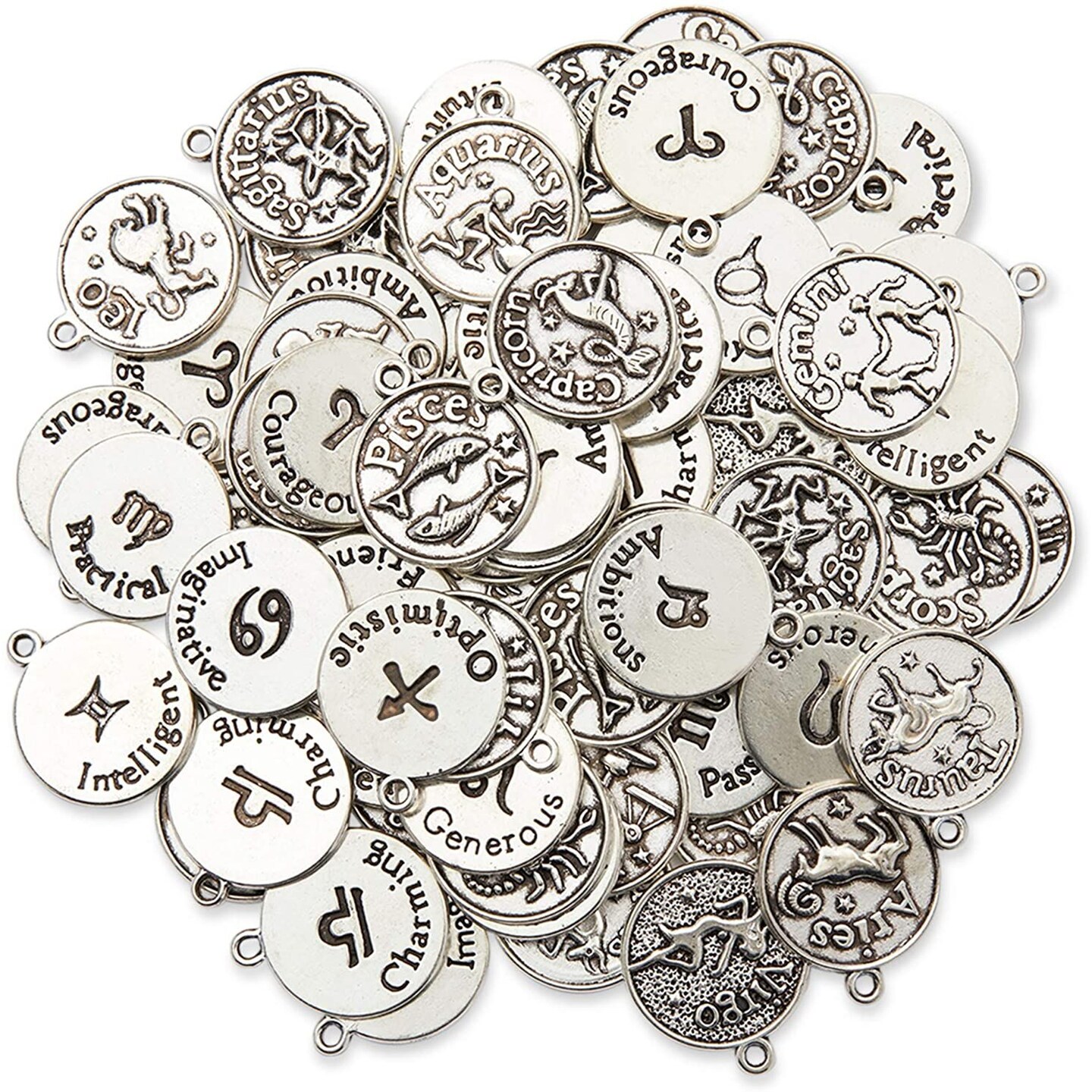 Bright Creations Zodiac Sign Charms for Jewelry Making (Silver, 72 Pieces)