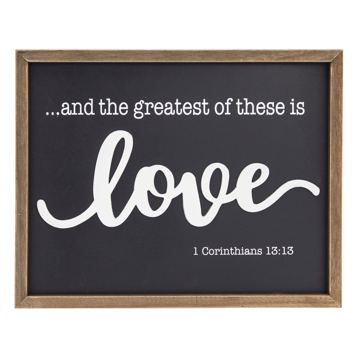 Farmhouse Style Framed Wood Religious Wall Decor for Bathroom, 1 Corinthians 13:13 Wall Art for Living Room (11.75 x 15 Inch)