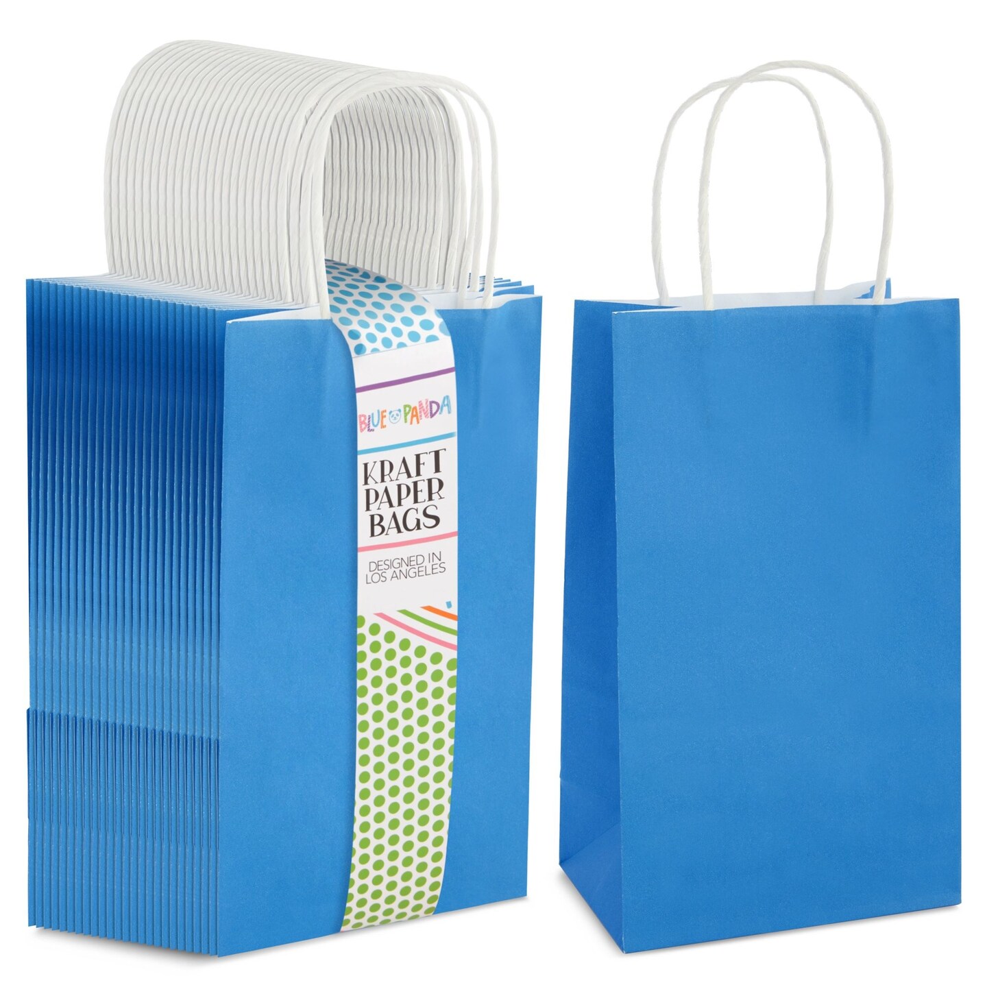 25-Pack Blue Gift Bags with Handles - Small Paper Treat Bags for Birthday, Wedding, Retail (5.3 x 3.15 x 9 inches)
