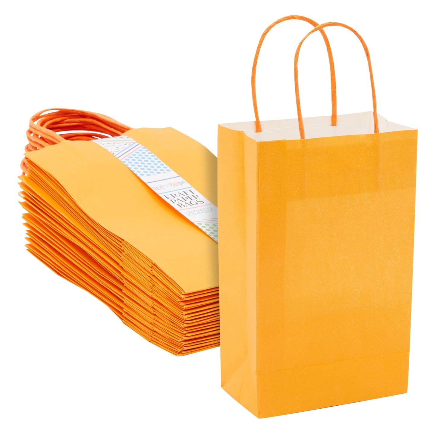 25-Pack Orange Gift Bags with Handles, 5.5x3.2x9-Inch Paper Goodie Bags for Party Favors and Treats, Birthday Party Supplies