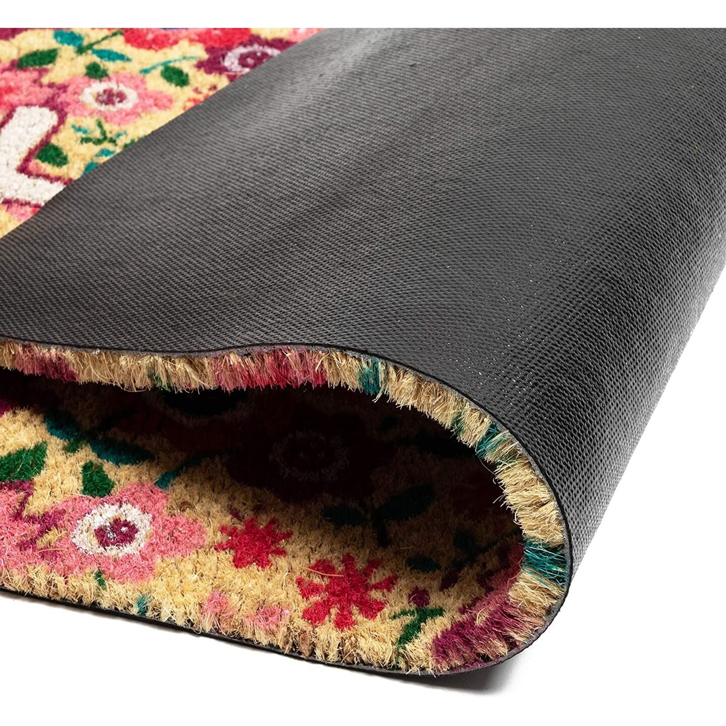 Juvale Natural Spring &#x22;Hello&#x22; Floral Coir Welcome Doormat for Front Door, 17 x 30 Inches, Ideal for Door Entrance, Backyard, Entryway