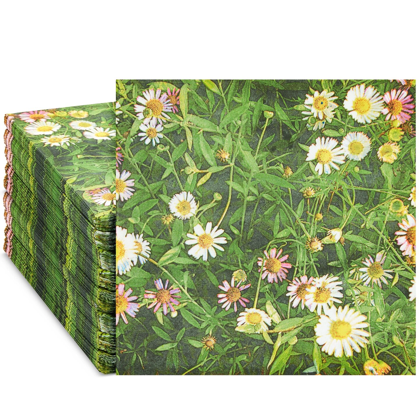 Juvale 100 Pack Daisy Disposable Floral Paper Napkins, 2-Ply, 6.5x6.5&#x201D;, Napkins for Garden Bridal Shower, Tea Party, Wedding &#x26; Decorative Party Supplies