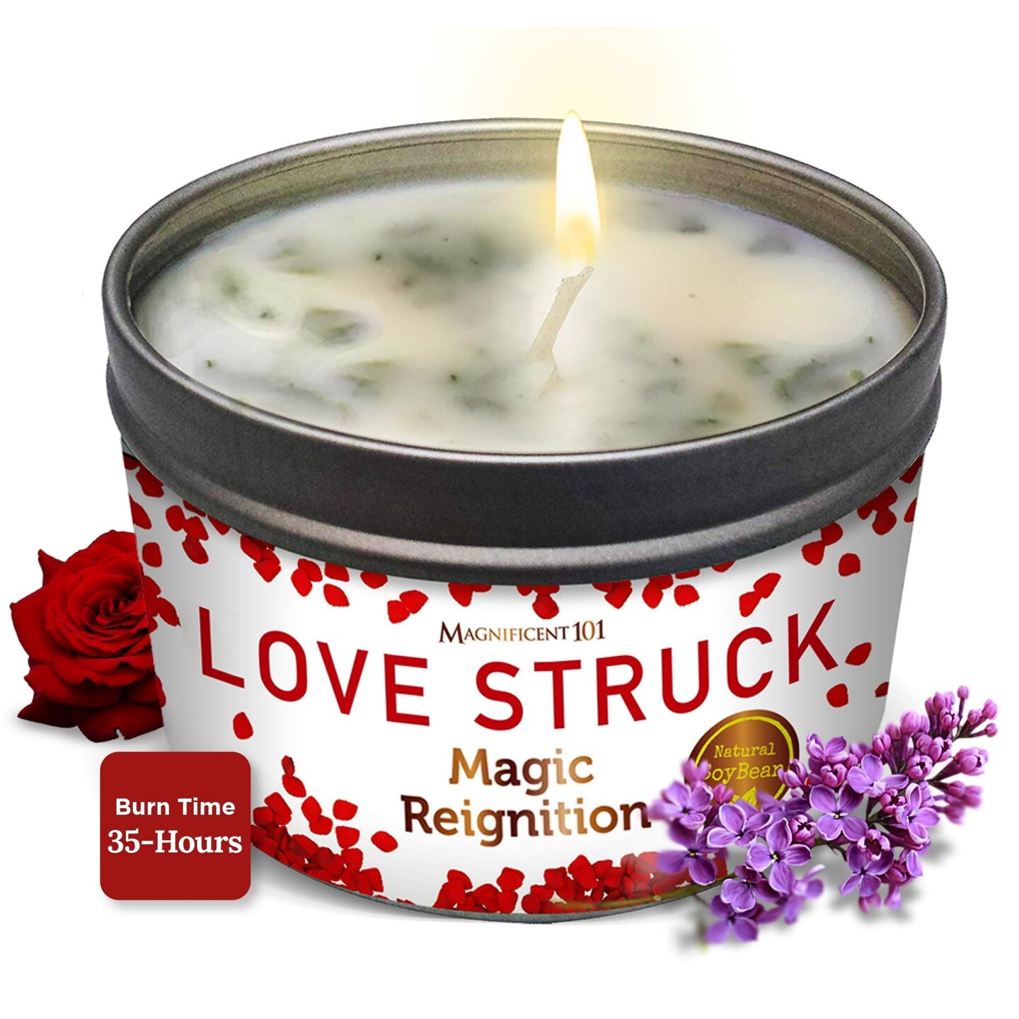 Magnificent 101 Love Struck Aromatherapy Candle &#x2013; 6 Oz - 30 Hour Burn | Soy Wax Tin Candle for Love Reignition, Purification, Manifestation, &#x26; Chakra Healing