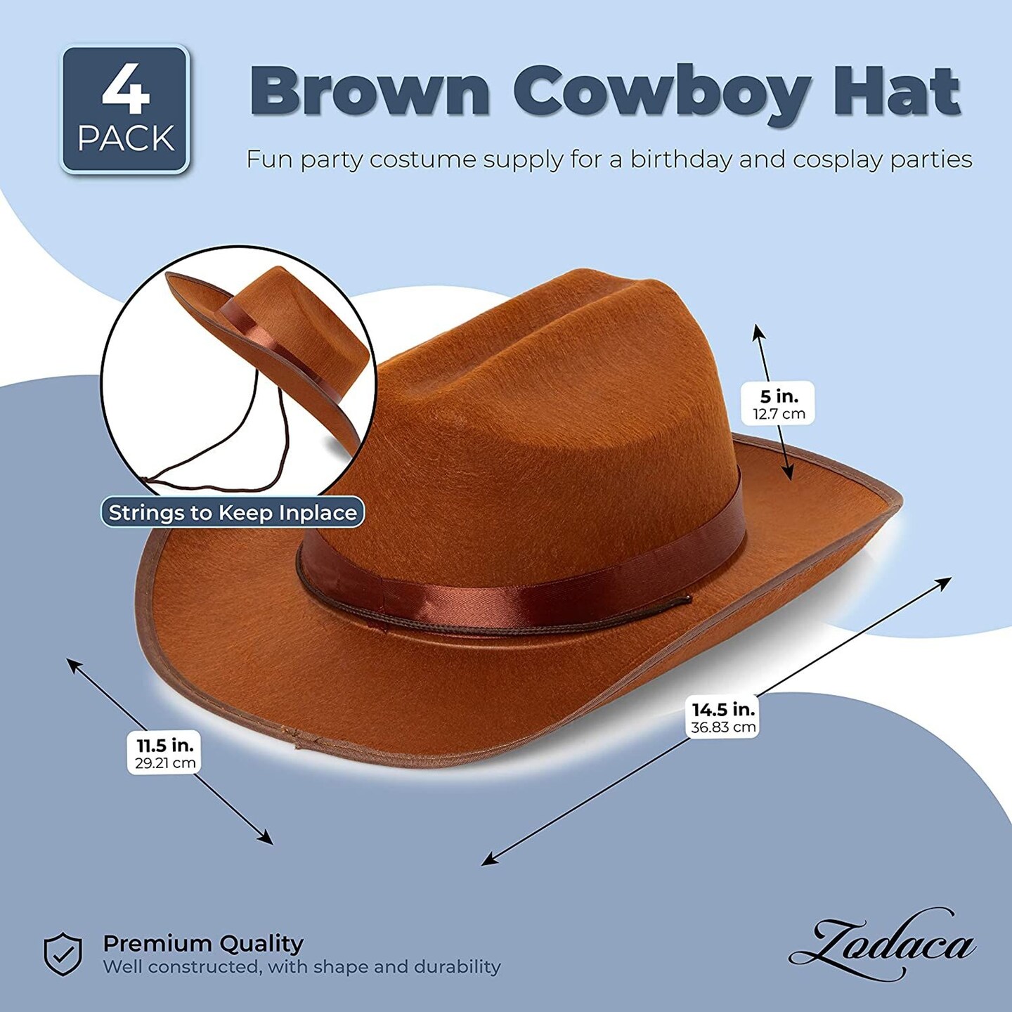 Brown Western Cowboy Hat for Kids, Unisex Youth (4 Pack)