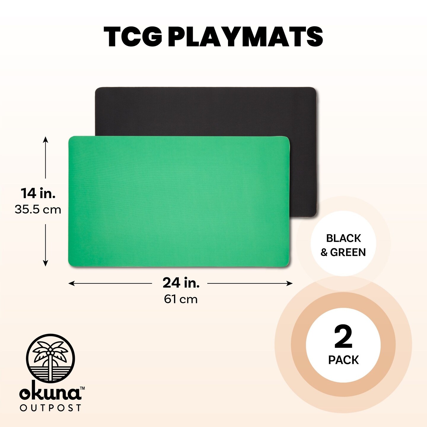 2 Pack Card Game Mat for Board Game, Playmat, Color Black/ Green (24x14 in)