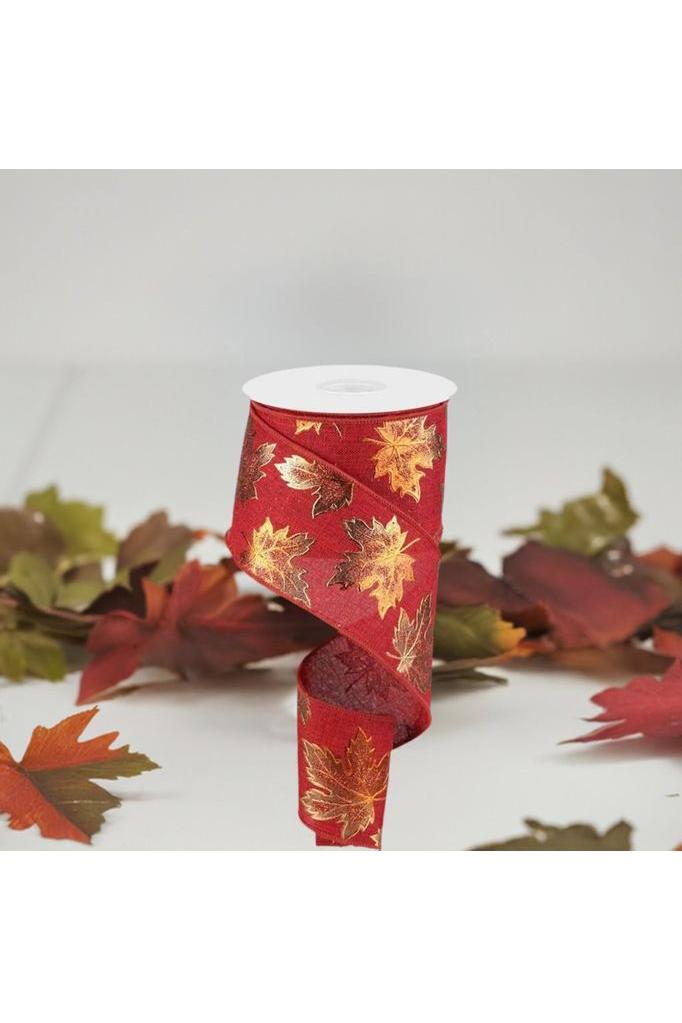 2.5&#x22; Foil Maple Leaf Royal Ribbon: Burgundy (10 Yards)