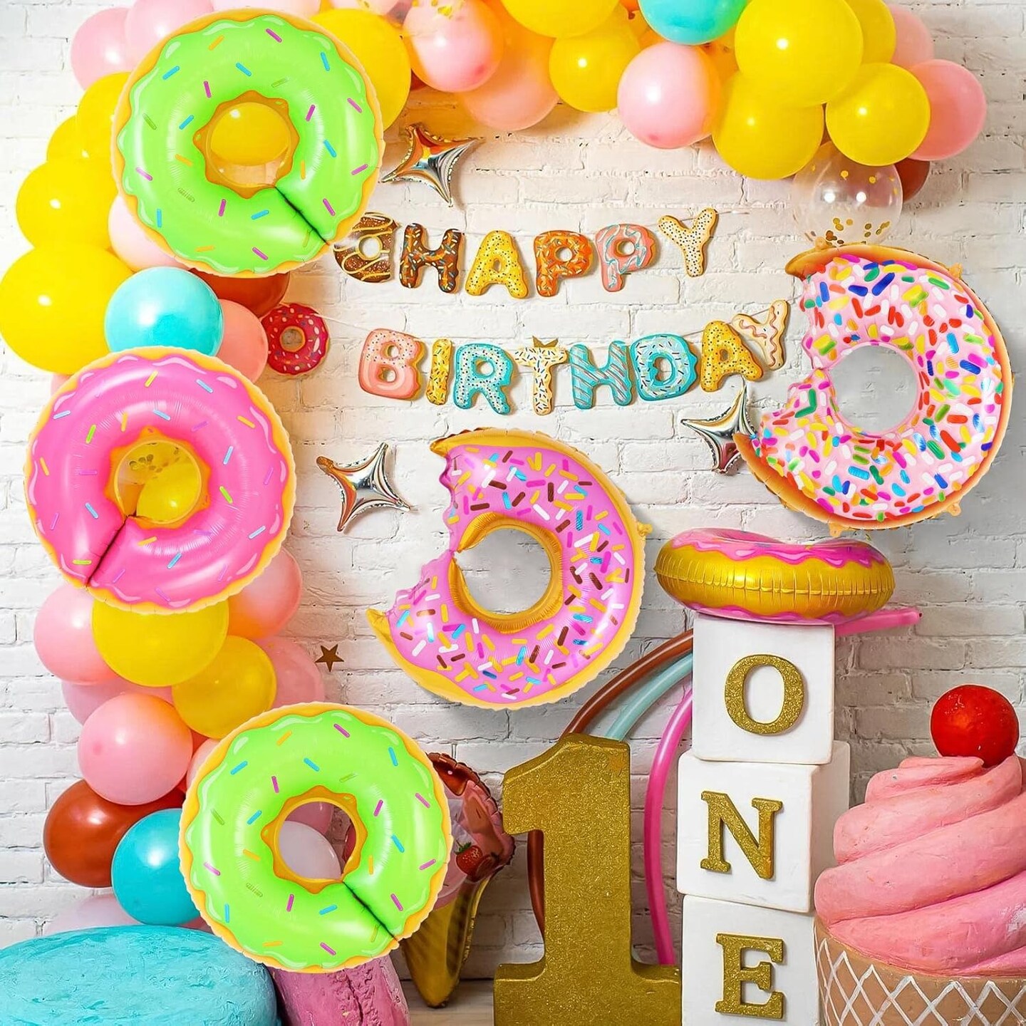 Donut Balloon Party Decoration, 8 Pcs Large Doughnut Foil Mylar Balloons, Candy Sprinkle Balloons for Donut Themed Birthday Party Donut Grow up Party Baby Shower