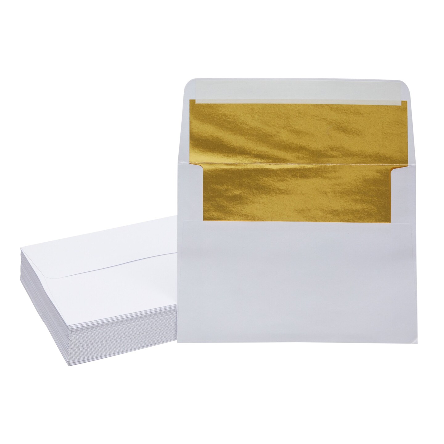 A7 Invitation Envelopes with Gold Lining for Wedding (White, 5x7 In, 50 Pack)