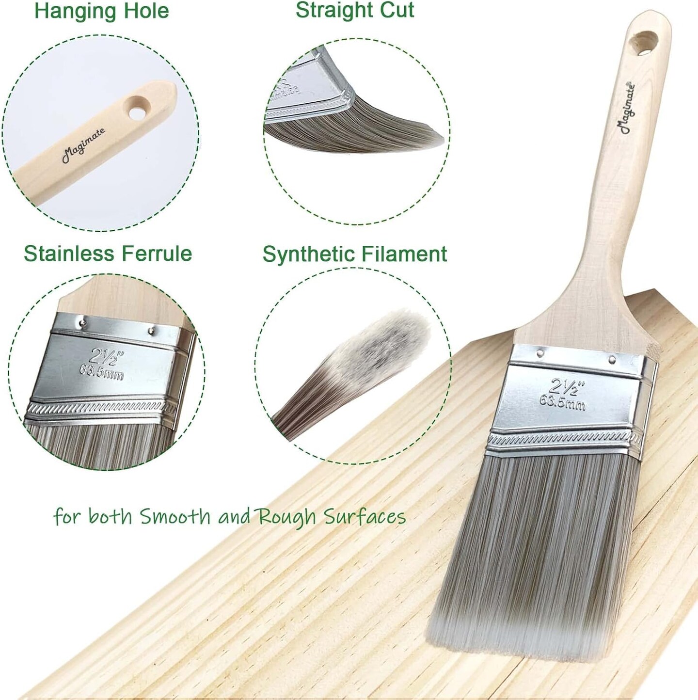 2 1/2 Inch Angled Stain Brush Bulk Pack, Wood Paint Brushes for Trimming Furniture, Baseboards, Fence and Walls &#x2013; Set of 12