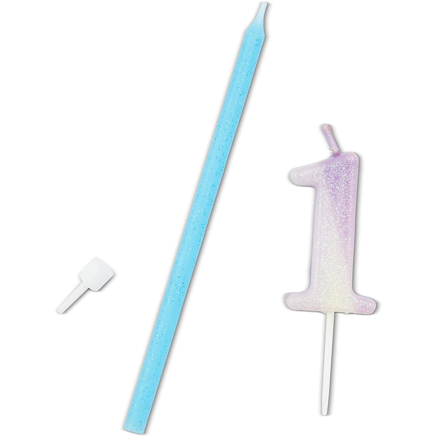 0-9 Large Number Candles &#x26; 24 Tall Thin Candles- Neon with Glitter Colors