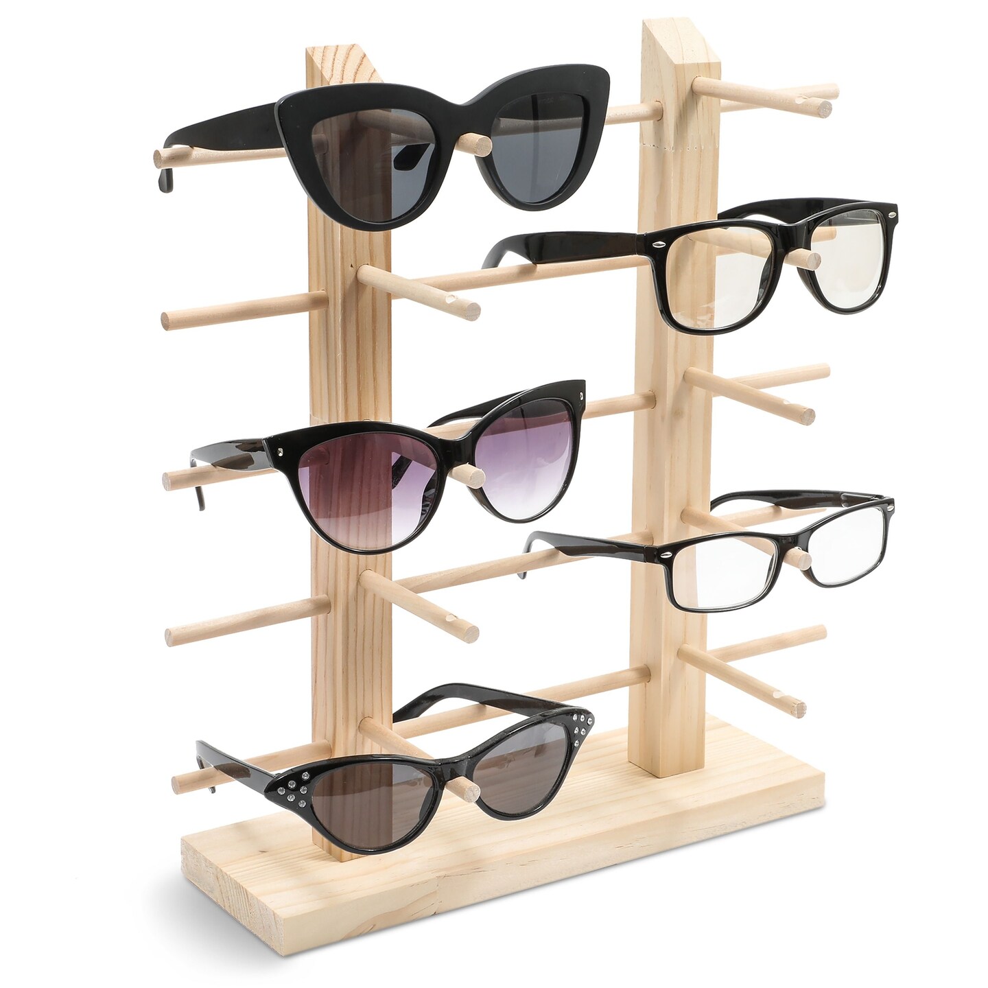 Juvale 10 Pair Sunglasses Display Stand, Wooden Eyewear Holder Organizer for Multiple Glasses (13.5 x 14 In)