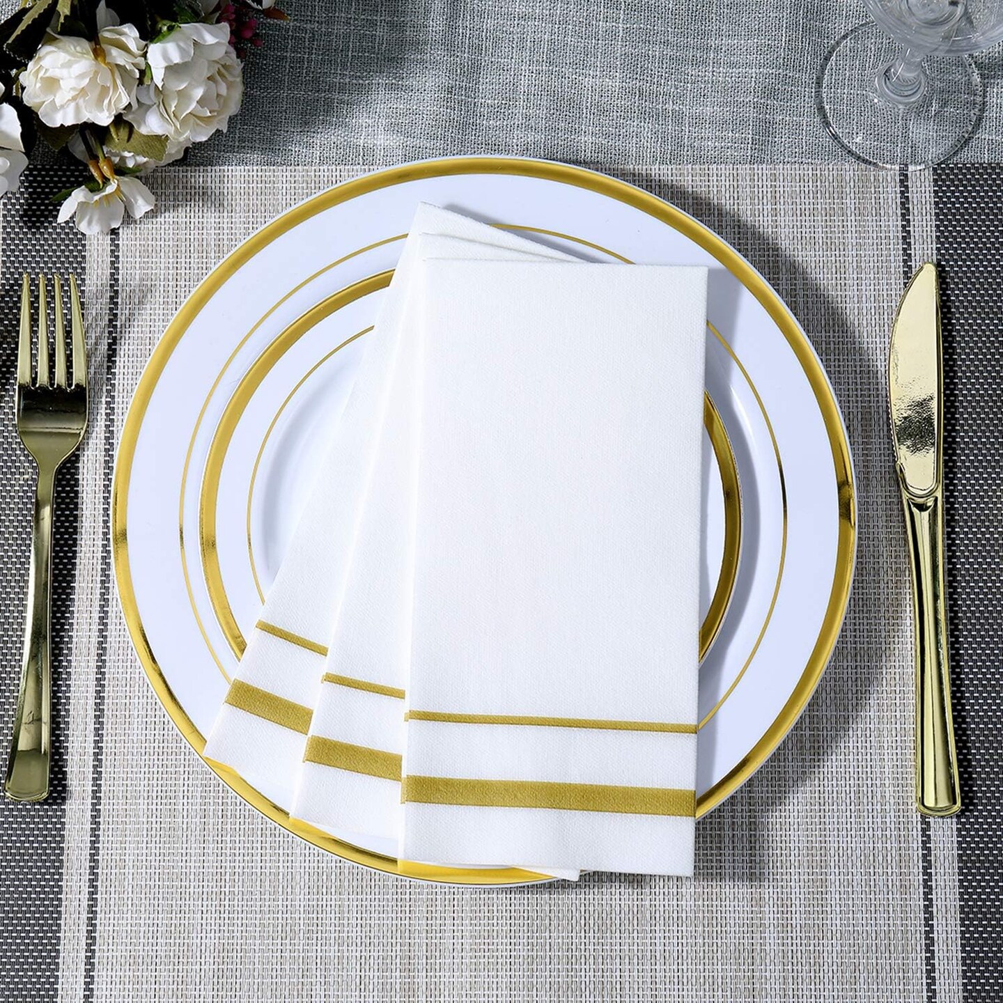 200 Linen Feel Disposable Bathroom Napkins, Soft and Absorbent Paper Guest Towels, Cloth-Like Hand Towels Decorative Paper Napkins for Parties, Weddings, Dinners or Events, Gold, 12&#x22; x 17&#x22;