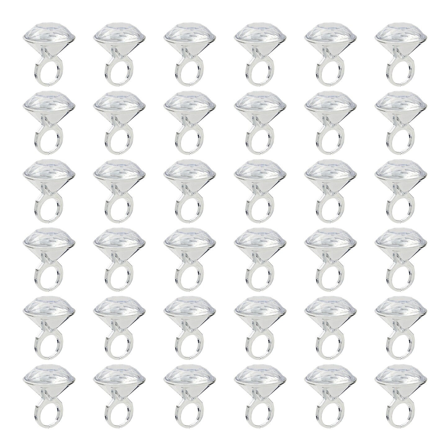 36 Pack Plastic Diamond Rings for Bridal Shower Game, Bulk Set for Bachelorette Party Favors (1 x 1.5 In)