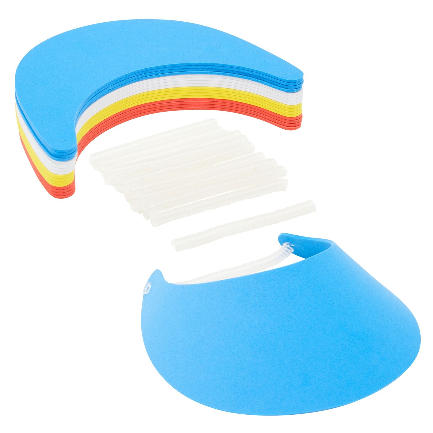 16 Pack Adjustable Foam Visors with Coil Bands for Kids, Outdoor Essentials, Sun Protection, Field Trips, Crafts, 4 Assorted Colors (9 x 7 Inches)