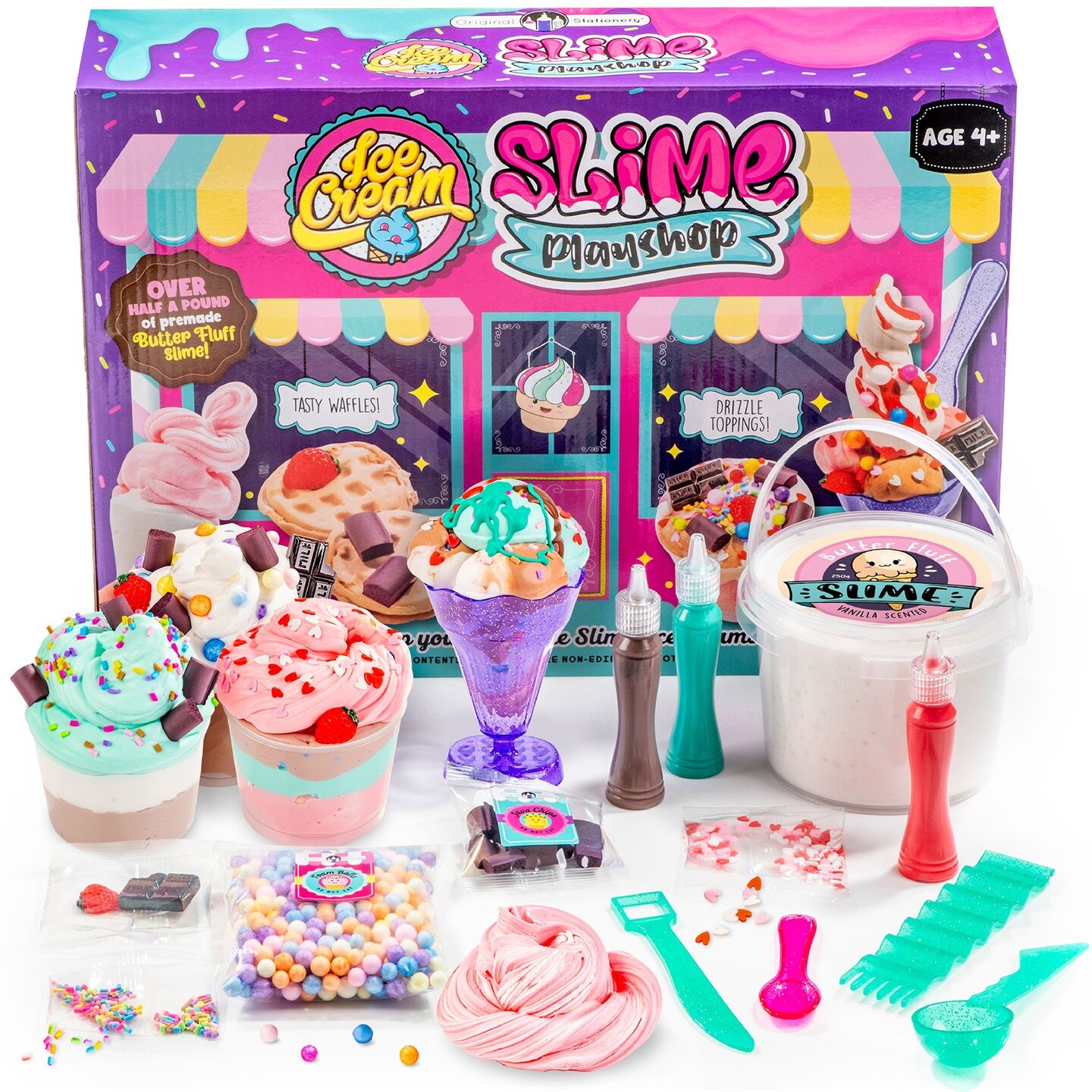 Original Stationery Ice Cream Slime Playshop, Ice Cream Slime Kit to Make Fun Slime Ice Cream Toys, Pink Slime &#x26; Sweet Slime Waffle, Great Gift Idea