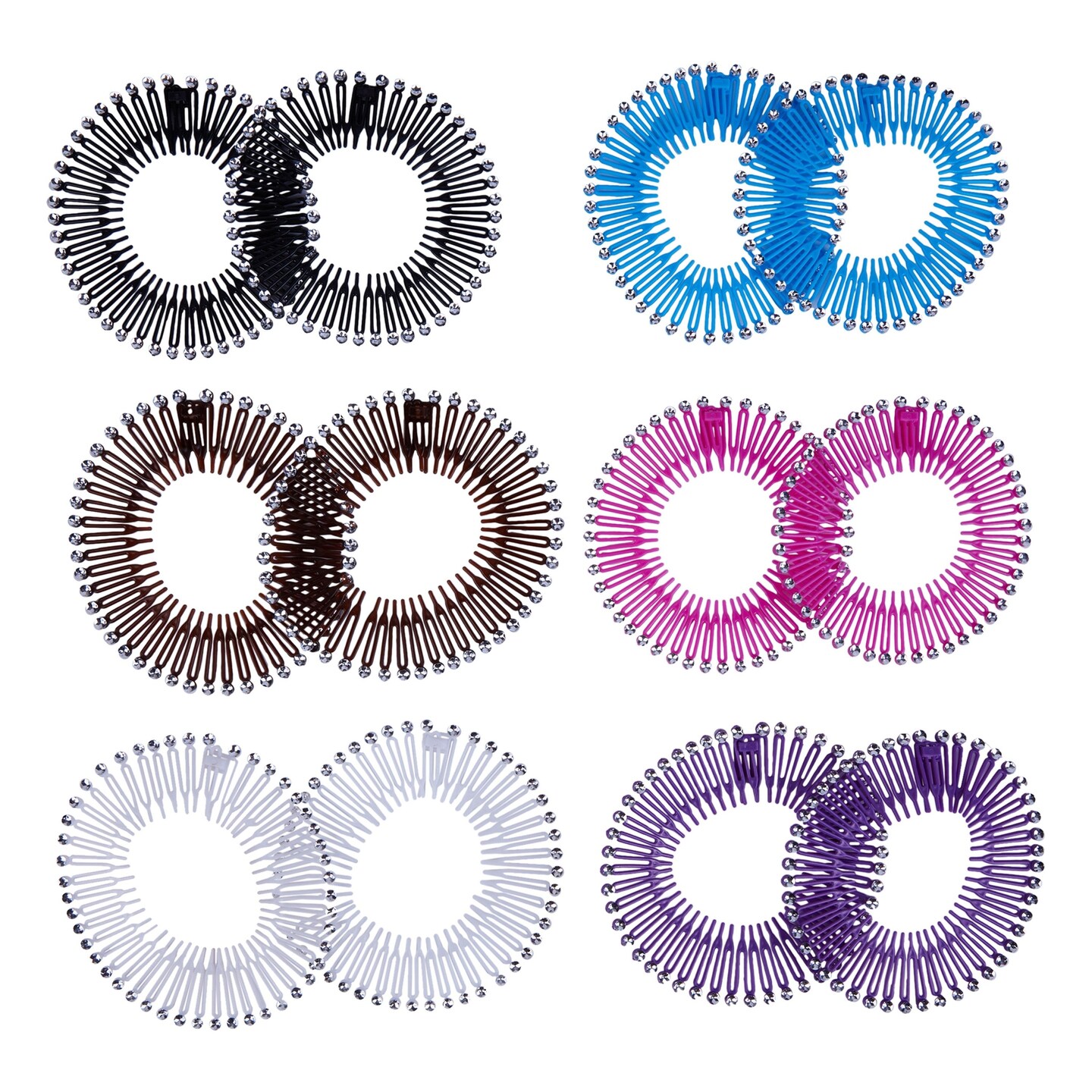 12 Pack Rhinestone Zig Zag Circle Headbands with Teeth Comb, Hair Accessories for Women, 6 Colors