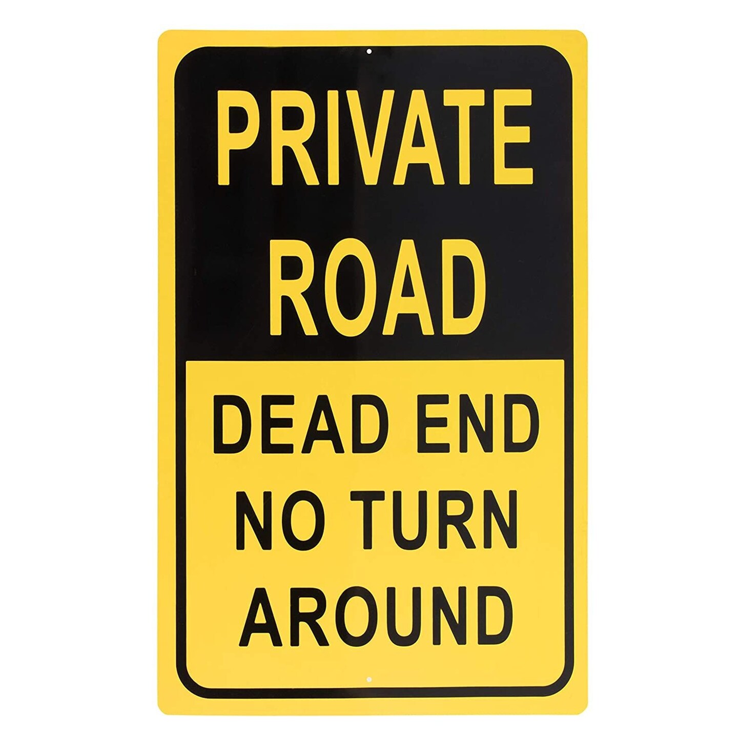 Private Road Sign - Dead End No Turn Around Property Parking Legend, Trespassers Violators Warning,  Aluminum, Yellow and Black, 18 x 12 Inches
