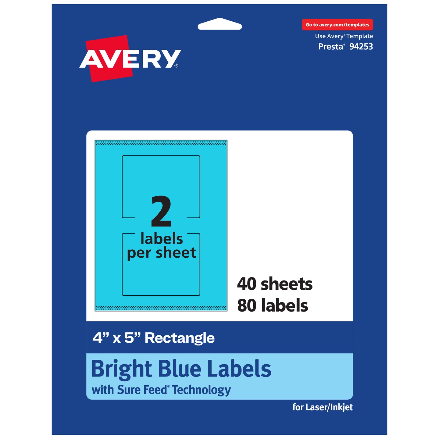 Avery Bright Blue Paper Labels, 4&#x22; x 5&#x22; Rectangle