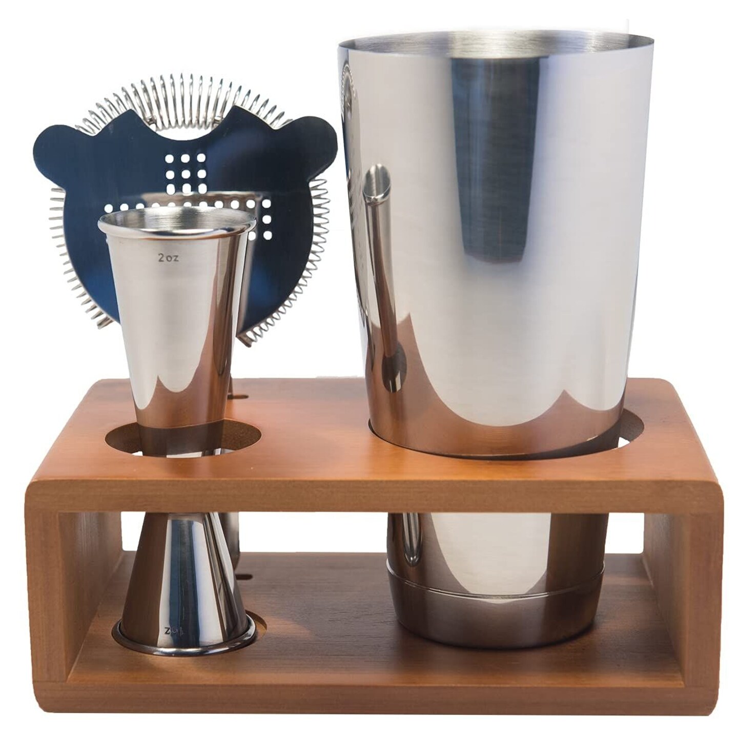 The Cocktail Box Co Premium Mixology Boston Cocktail Shaker Set, Drink Shakers Cocktail Set, Includes Hawthorne Strainer, Jigger and Wood Stand, Elevate your mixology with Boston Shaker Set