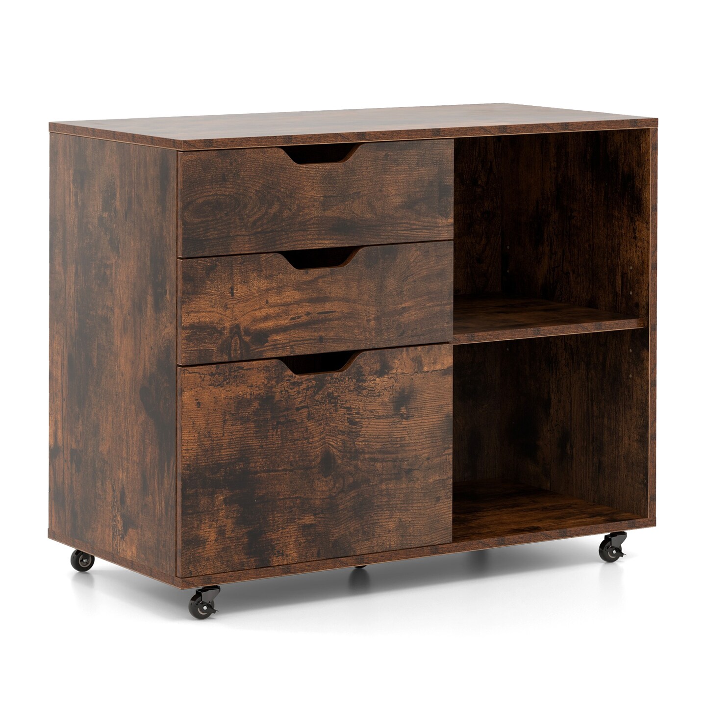 Modern Mobile File Storage Cabinet with Large Tabletop 3 Drawers and Smooth Rolling Wheels
