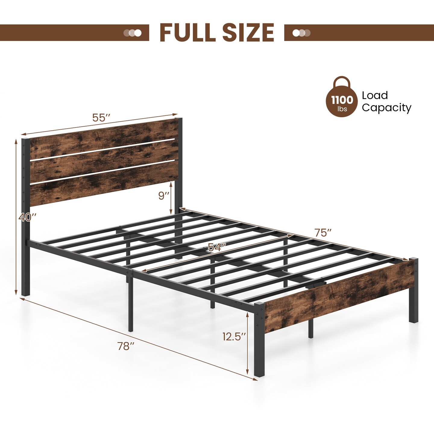 Platform Bed Frame with High Headboard and Mute Bar Perfect for Dorms or Kids
