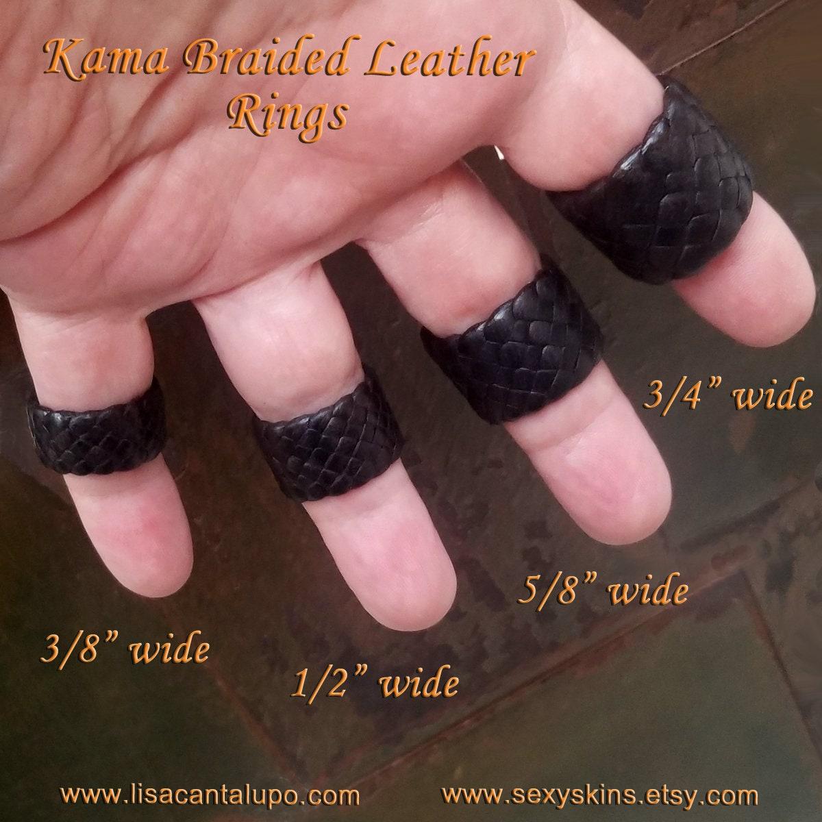 His Hers Rings Set, 2 Braided Leather Rings, Men's Women's Woven Wedding Bands, Couples Vow Renewal 3rd Leather Anniversary, No Metal KAMA - image7