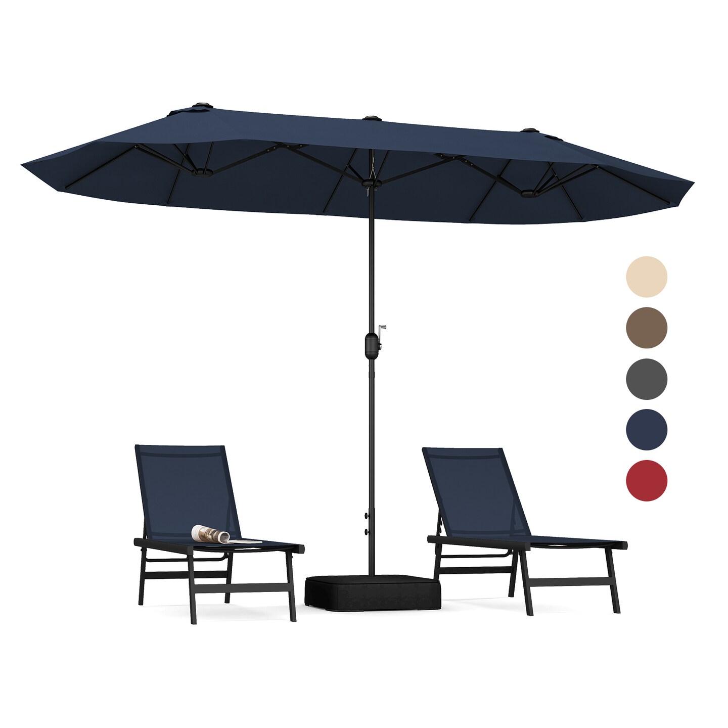 Polyester 13 Feet Double-Sided Patio Twin Table Umbrella with Crank Handle & UV Protection