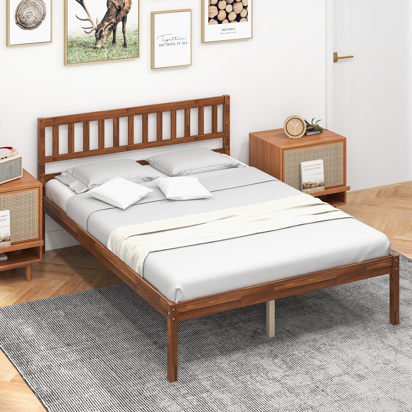 Wood Platform Bed Frame with Headboard and Slat Support &#x2013; Twin/Full/Queen Size