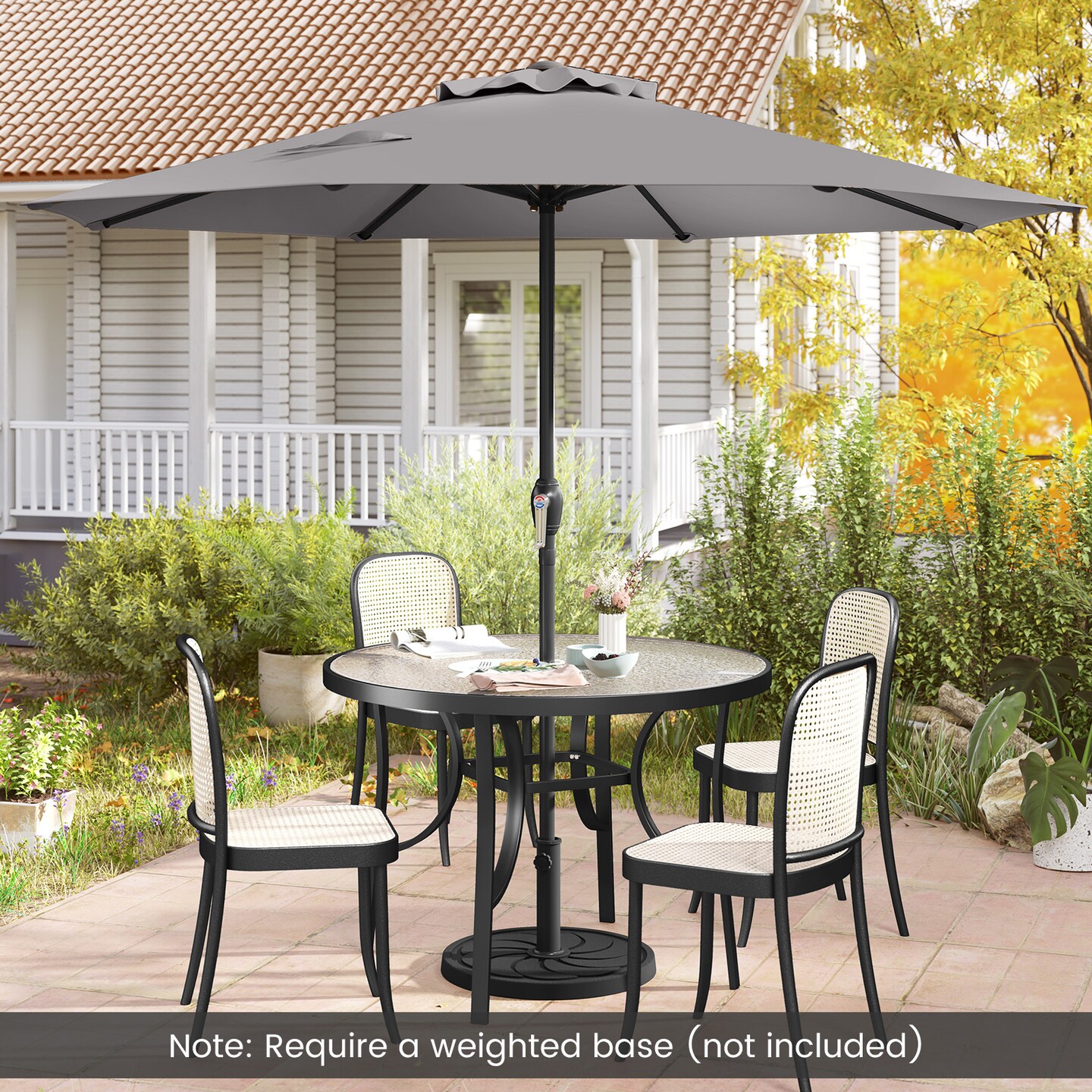 Fabric Outdoor Heavy Duty Market Umbrella with Crank Handle, 8 Sturdy Ribs, UV Protection