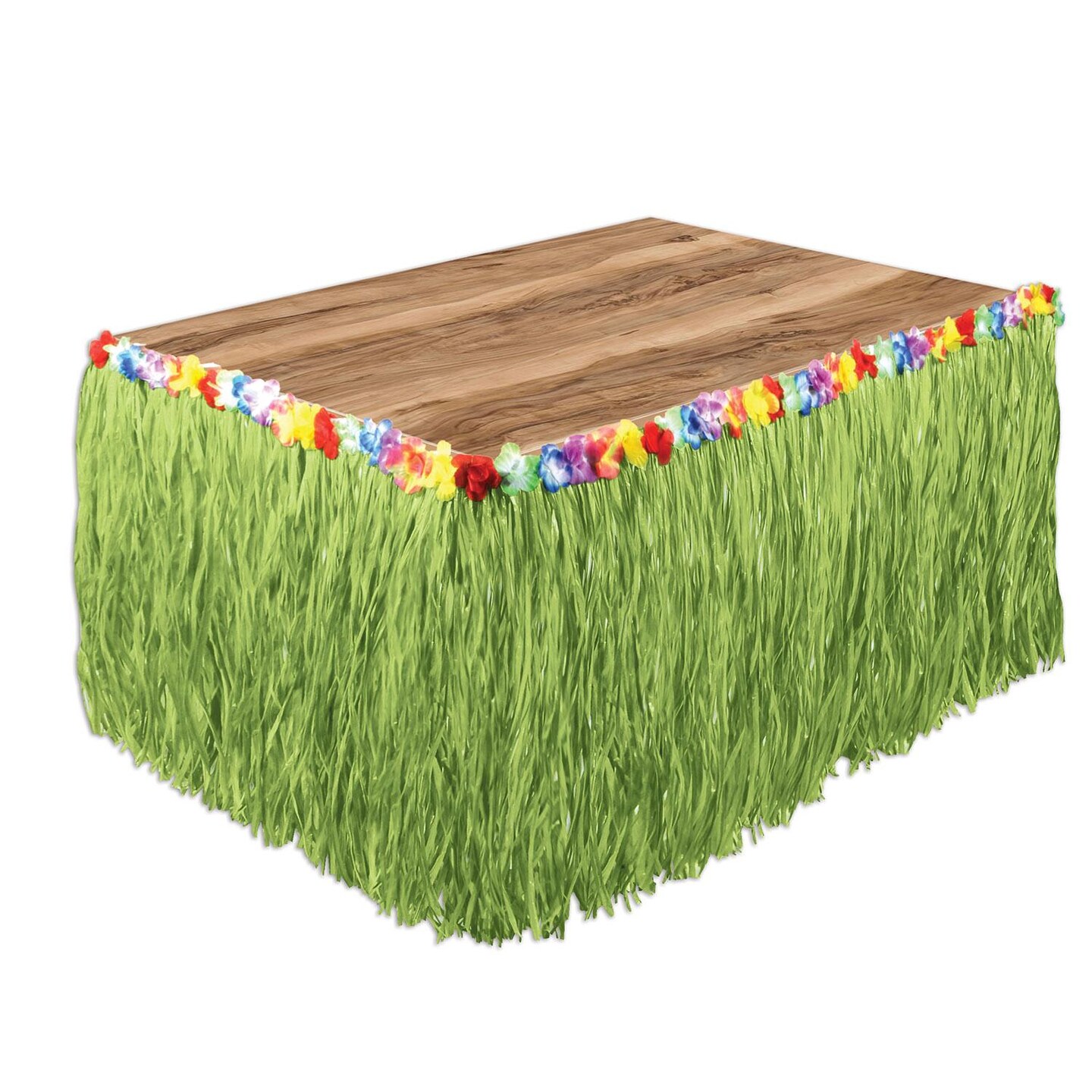6 Pack Beistle Luau Party Artificial Grass Table Skirt - green - with floral trim