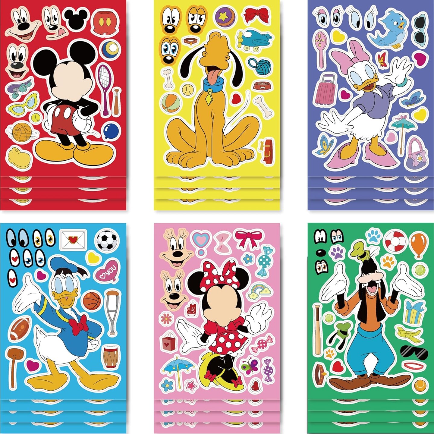 Make-a-Face Sticker Sheets – Create Your Own Stickers with 6 Character Designs (4 Each) for Party Favors, Rewards, Decorations, and Gift Ideas