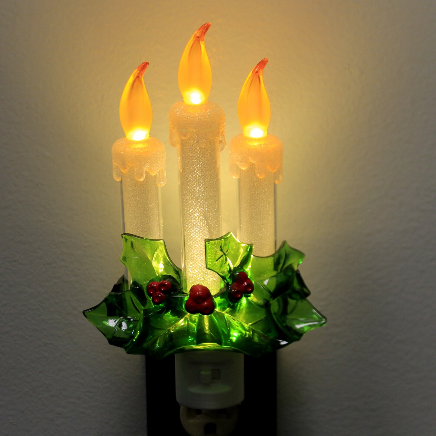 Roman 7.5 Inch Candle With Holly Night-Light Christmas Nightlight , Christmas Decor Candle Flicker