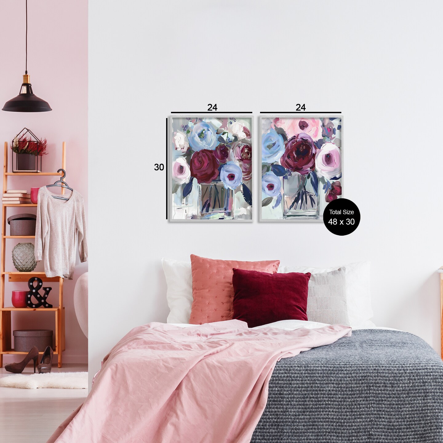 Stupell Industries Burgundy & Blue Bouquets 2pc Framed Giclee Set, design by Annabelle Hall