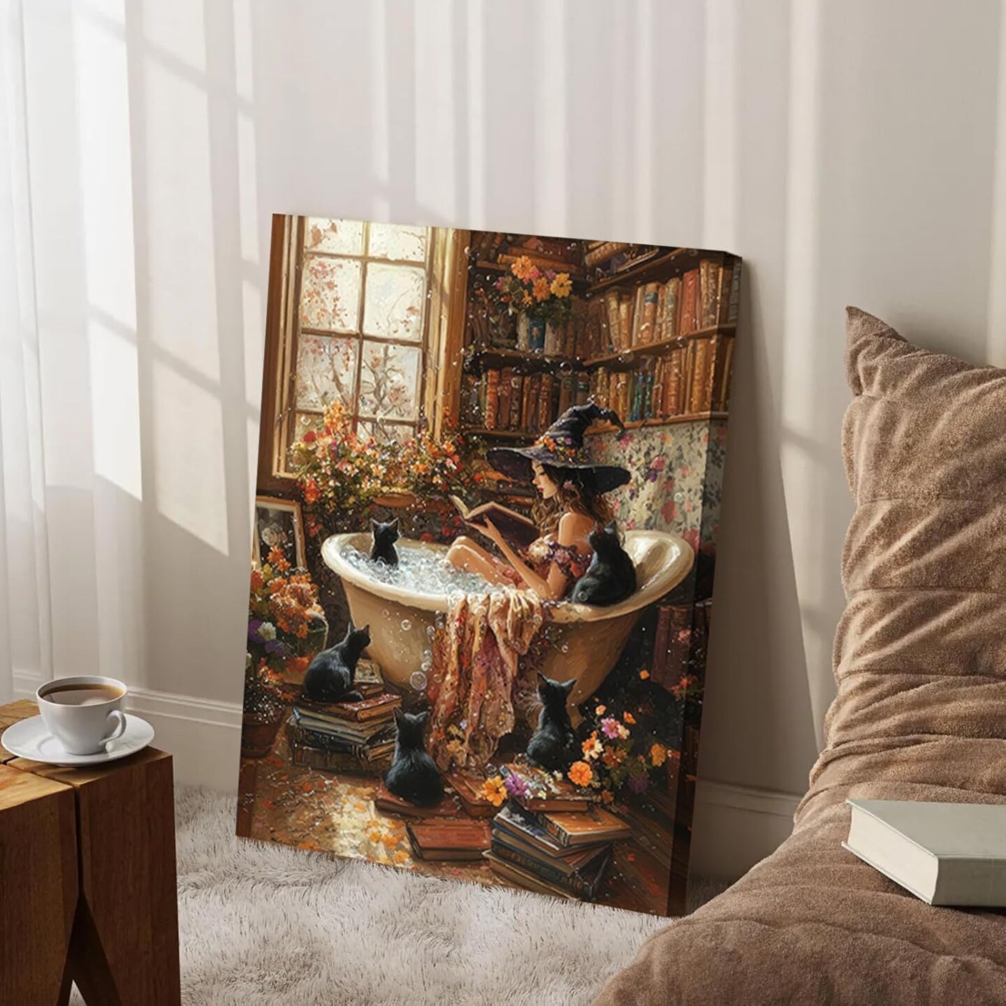 Halloween Witch Black Cat Wall Art Canvas - 16L"x12W" (Witch)