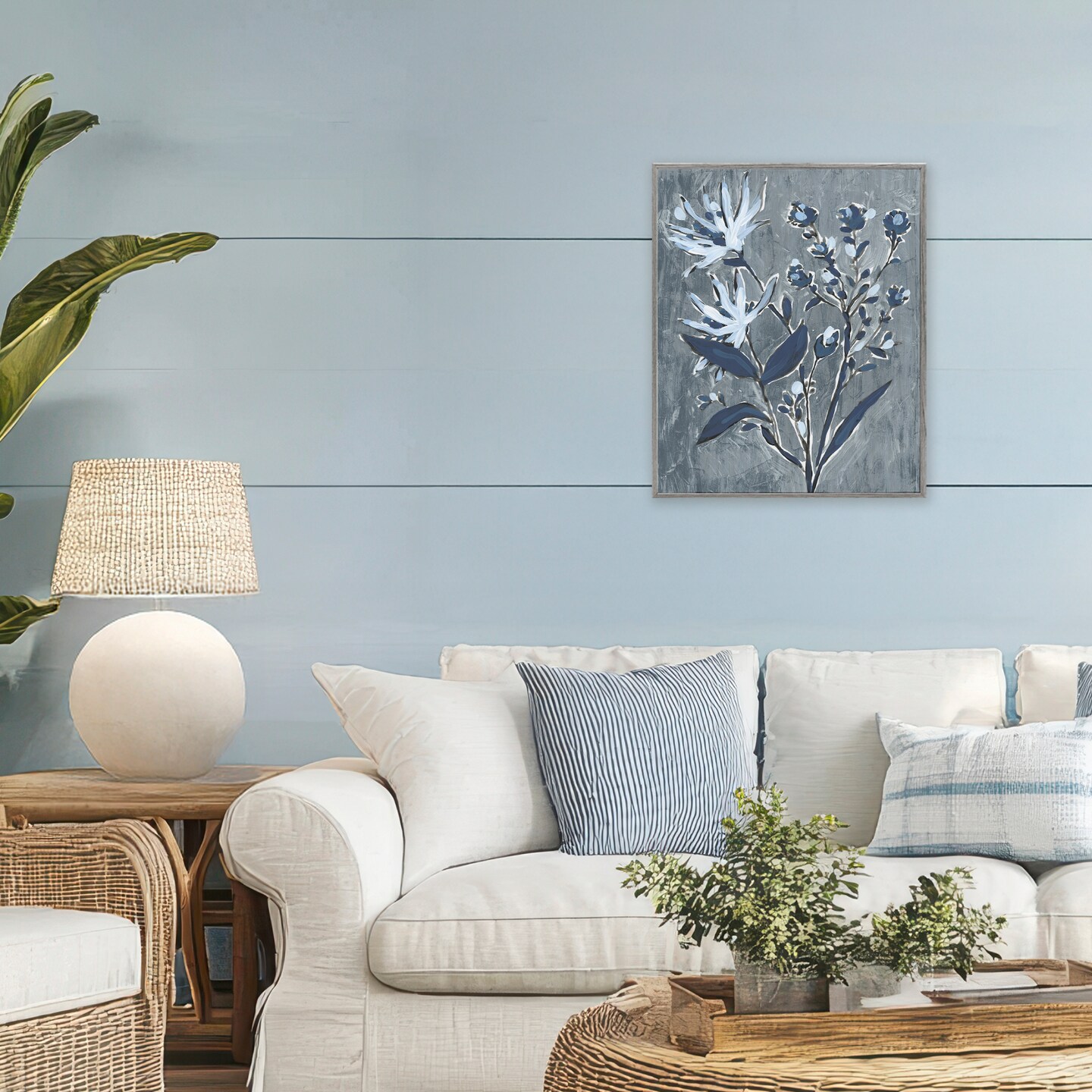 Stupell Industries Navy Blue Flowers Framed Giclee, design by June Erica Vess