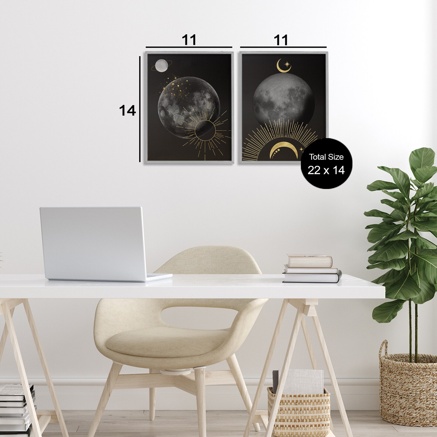 Stupell Industries Celestial Gold Sun and Moon 2pc Framed Giclee Set, design by Daniela Santiago