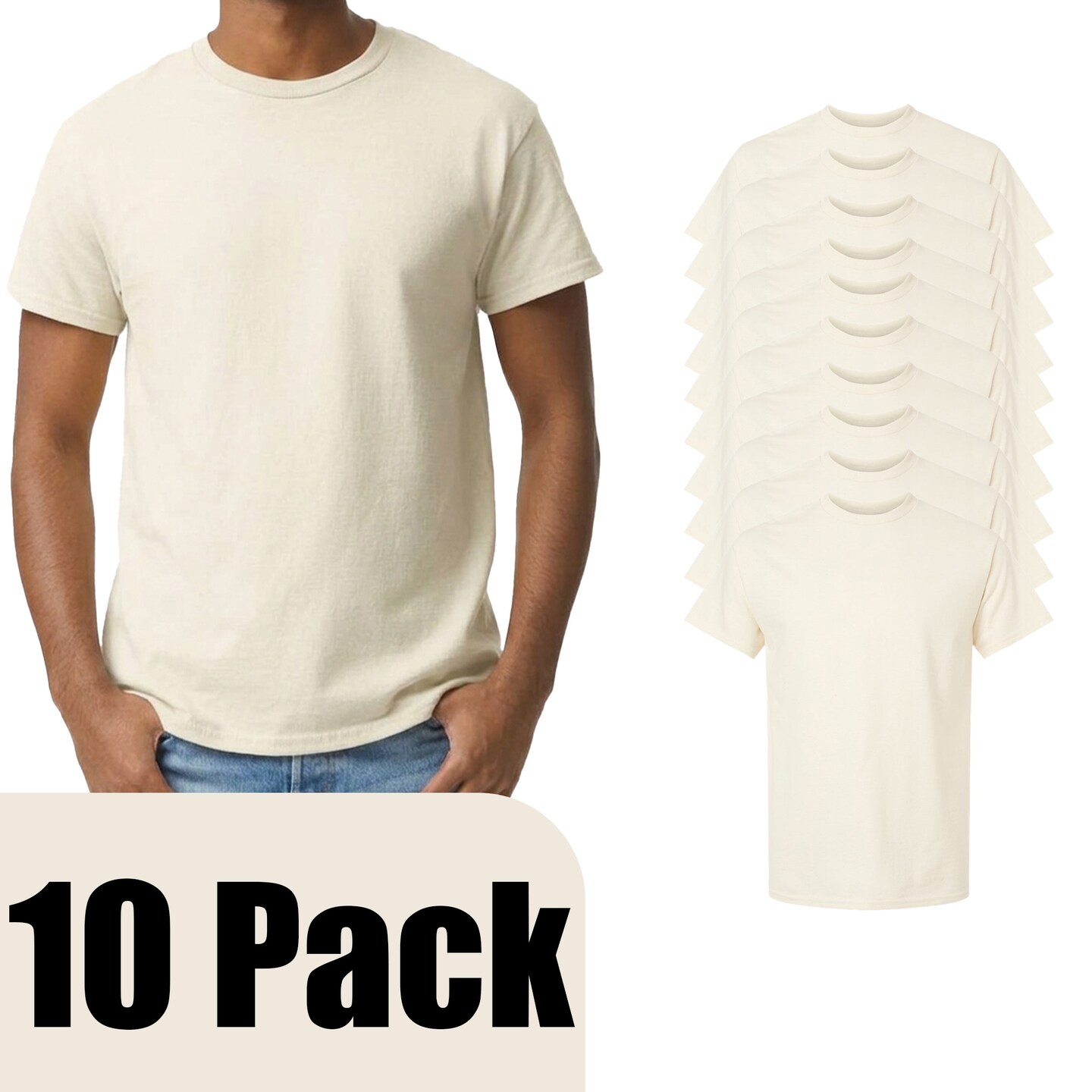 Gildan Men's Ultra Cotton Blank T-Shirt for Custom Design, Short Sleeve Crewneck Tee, Natural, S-5XL