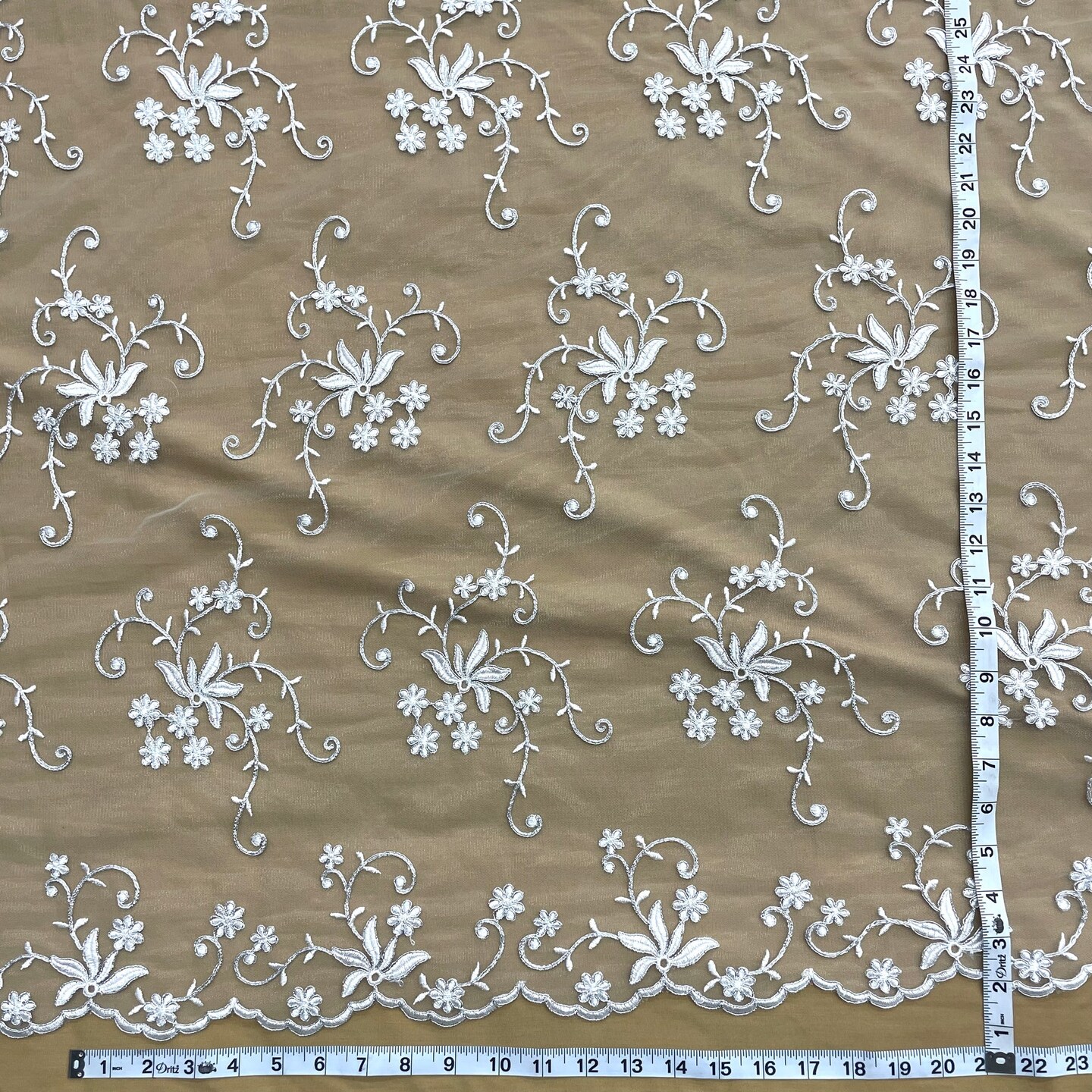 1 Yard Corded Bridal Lace Fabric Embroidered Elegant Net Mesh Wedding Dress 54&#x22; Width