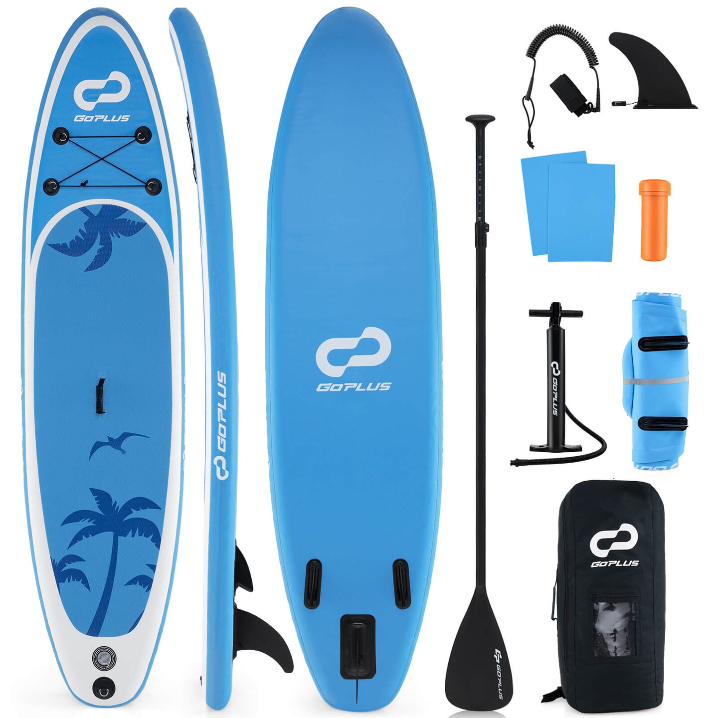 Goplus 10' Inflatable Stand Up Paddle Board 6'' Thick W/ Aluminum Paddle Leash Backpack Blue\Yellow