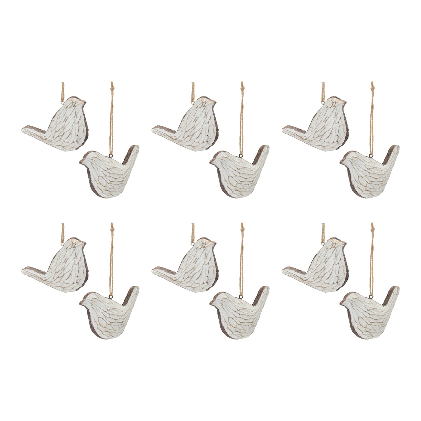 Melrose Carved Bird Christmas Ornaments - 3.25&#x22; - Set of 12