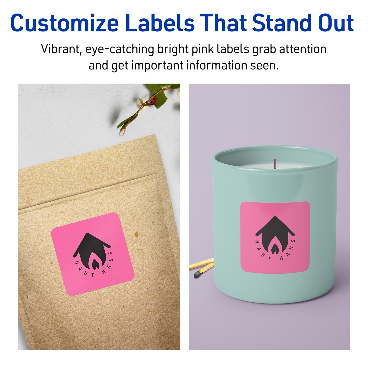 Avery Bright Pink Paper Labels, 2-1/8&#x22; x 2-1/8&#x22; Square