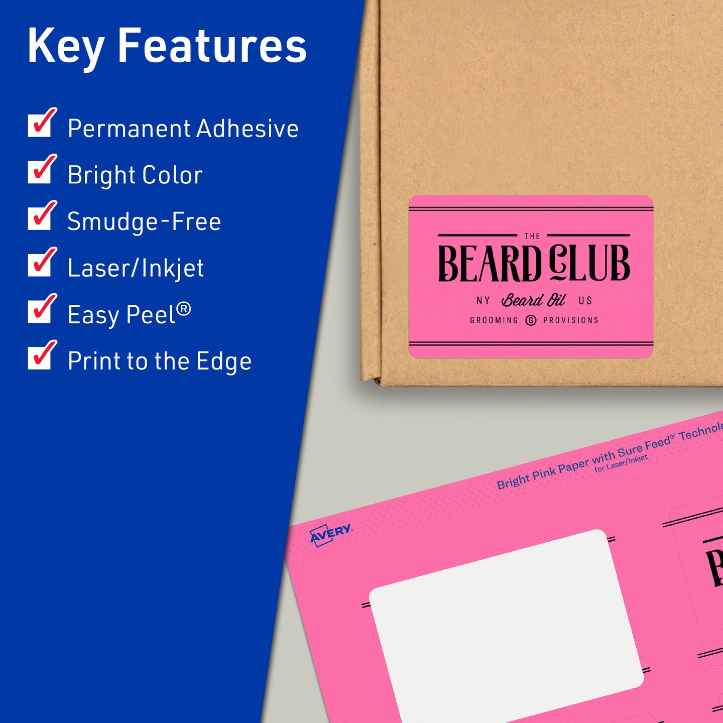 Avery Bright Pink Paper Labels, 2&#x22; x 3.5&#x22; Rectangle