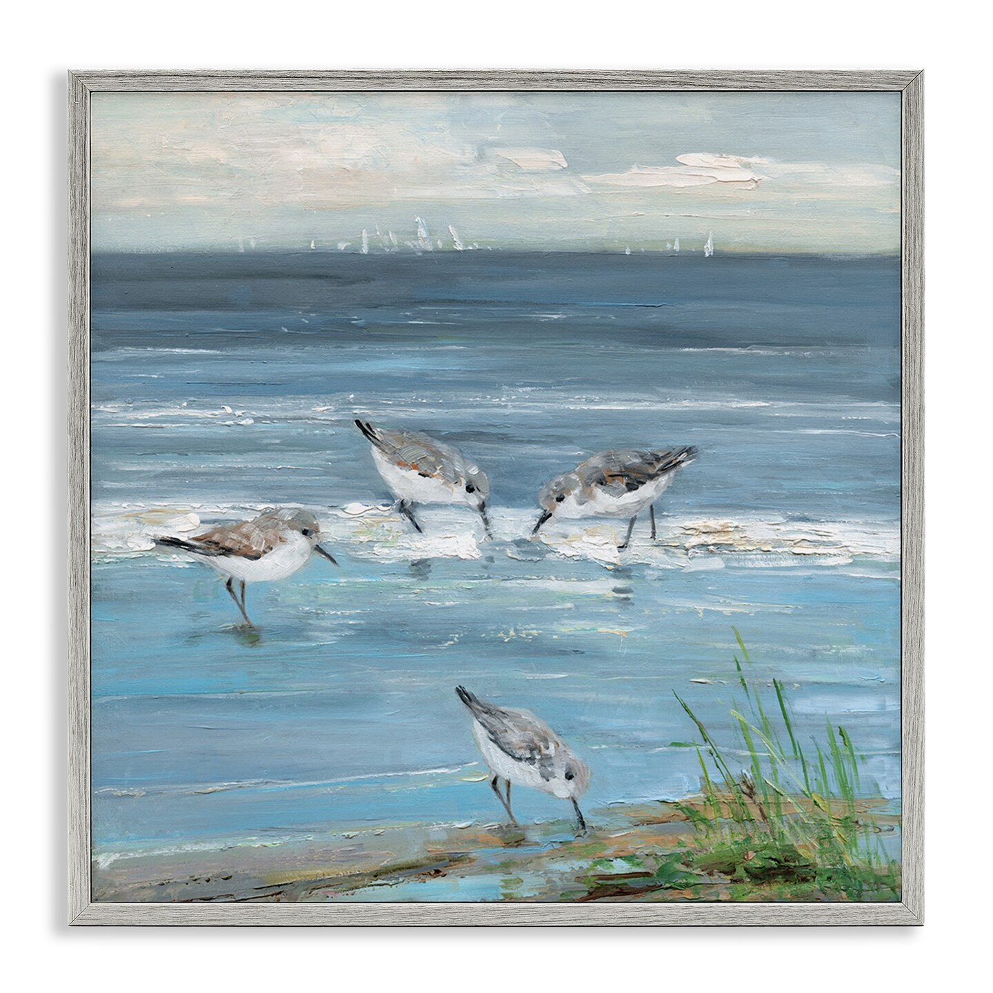 Stupell Industries Relaxed Sandpipers on Shore Framed Giclee By Sally ...
