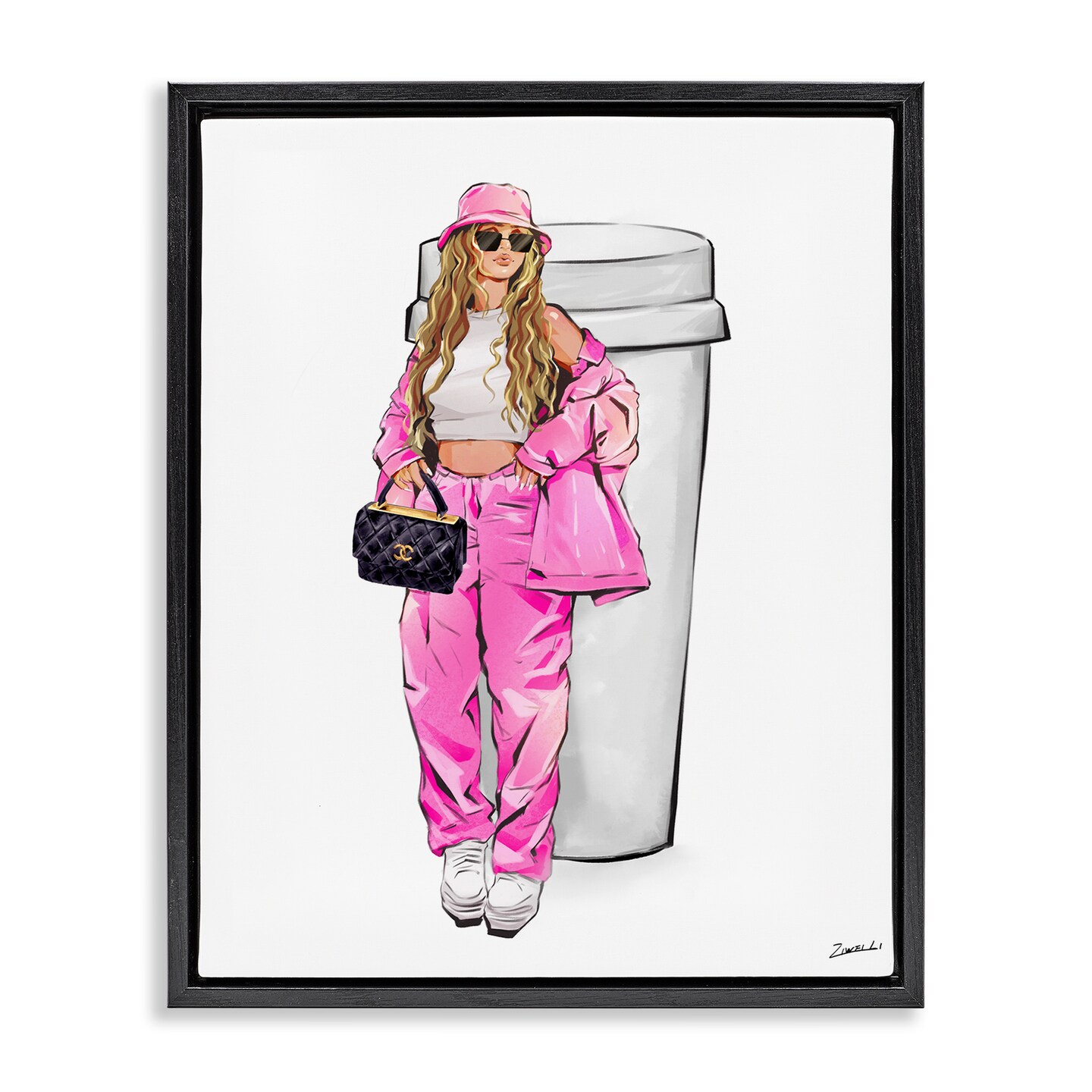 Stupell Industries Trendy Style Girl & Coffee Framed Floater