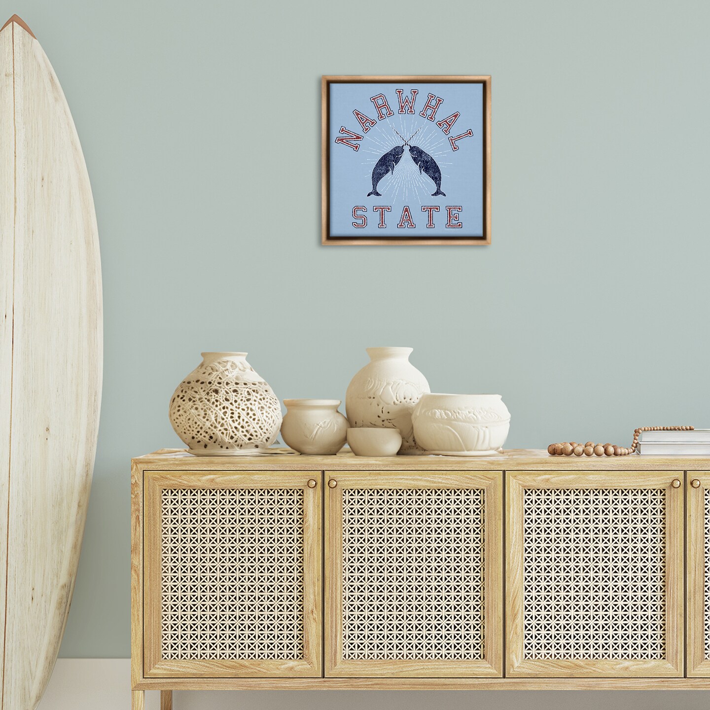 Stupell Industries Vintage Narwhal State Framed Floater Canvas Wall Art Design by Spirit Animals/Life Is High