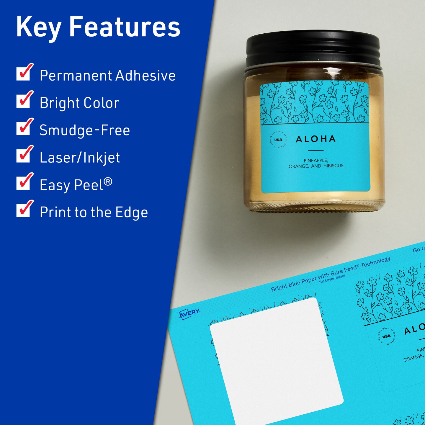 Avery Bright Blue Paper Labels, 2.75&#x22; x 2.75&#x22; Square