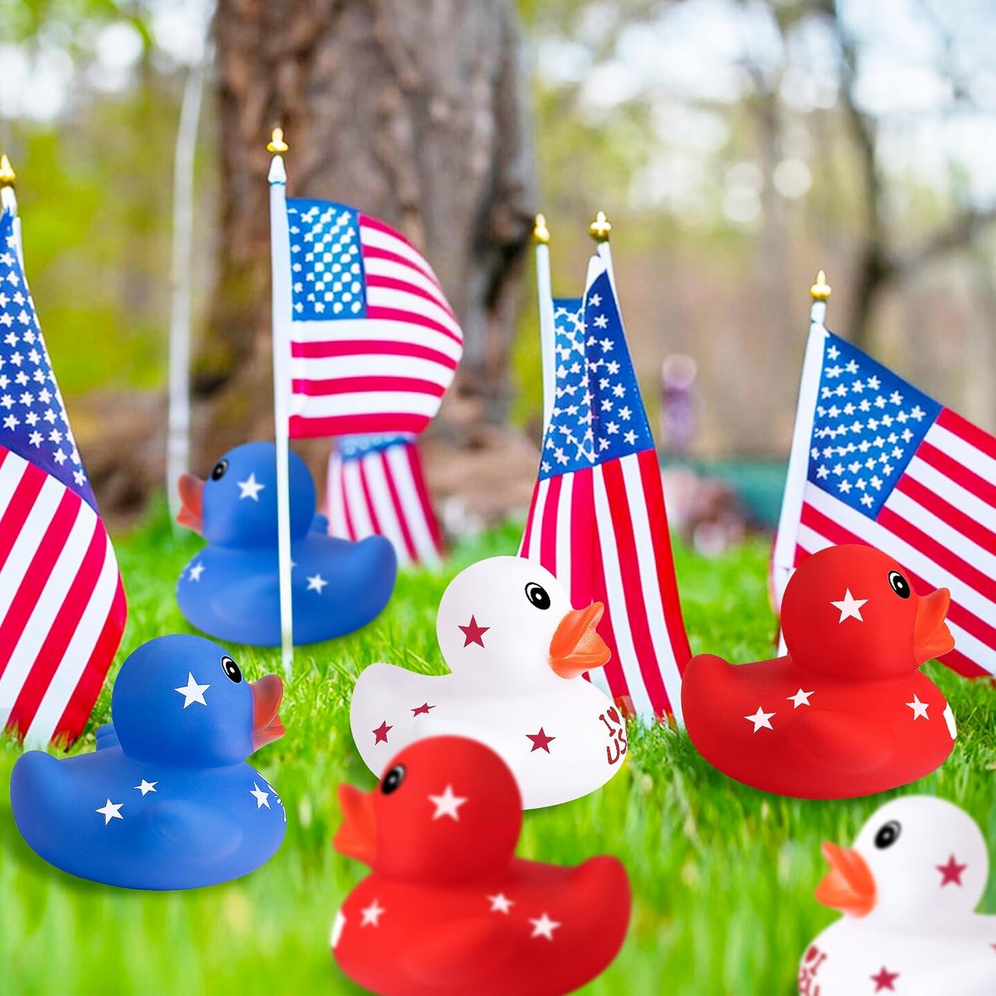 36 Pcs Patriotic Rubber Ducks, 4th of July Rubber Duck,2 Inch Red White Blue Star Float Ducky for Independence Day,Memorial Day Baby Shower Pool Party
