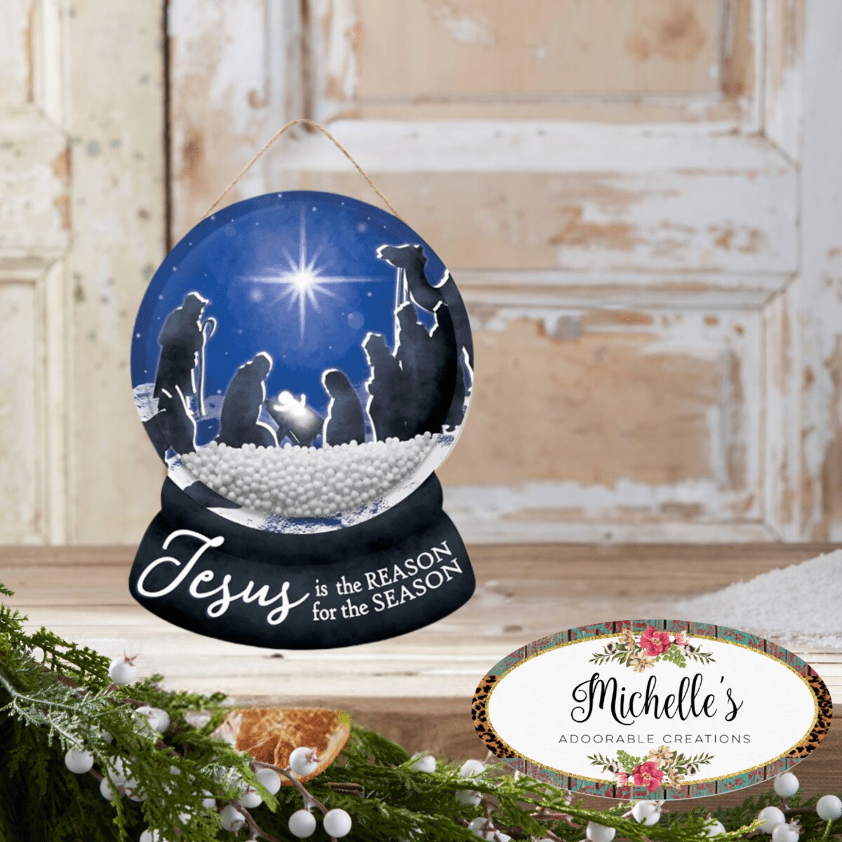 12&#x22; Wooden Snow Globe Sign: Jesus Is The Reason